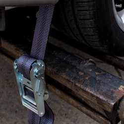 905T22 Upínaci popruh, na bríle, 2 karabíny, prevedenie s račňou a "J" a koncovým popruhom  2,2m 5T 50mm 905T22 Upínaci popruh, na bríle, 2 karabíny, prevedenie s račňou a "J" a koncovým popruhom  2,2m 5T 50mm