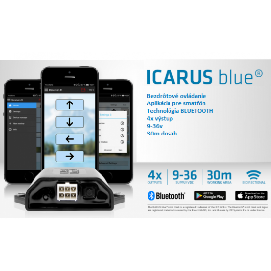 90010010 BT Prijimač Bezdrôtového BLUETOOTH ovládania ICARUS BLUE® 12/24V 30m 