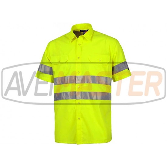 Košeľa s krátkym rukávom s vysokou viditeľnosťou Yellow C3810 - veľkosť 48