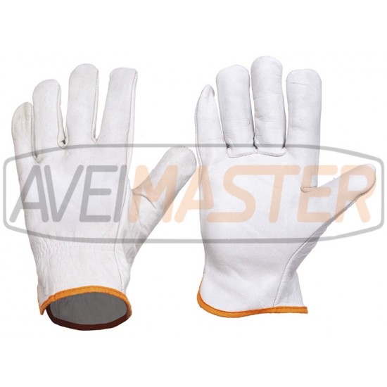 Biele rukavice w / dlaň a zadné G0601 hovädzej kože - veľkosť 9
